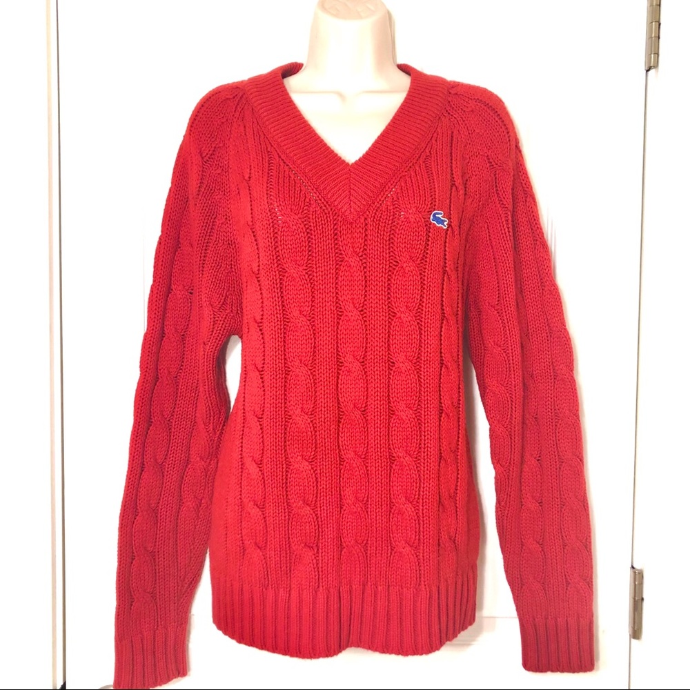 Red Lacoste Red Vintage 80’s Preppy Sweater Lg